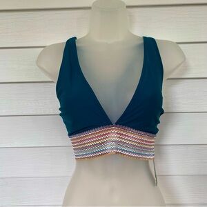3 for $30 Classic Blue Bikini Top size L with multi color Striped Band NWT